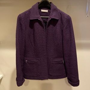 Purple boucle zip jacket.